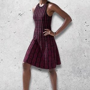 White House Black Market Sweater Midi Dress Knit Sleeveless Burgundy/Black Small